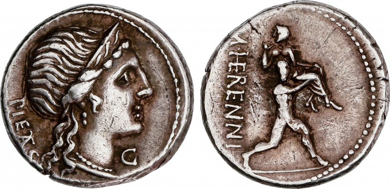 Herennia
Denario. 108-107 a.C. HERENNIA. Marcus Herennius. Anv.: PIETAS (TA nex...