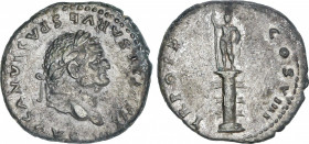 Vespasianus (69-79 AD)
Denario. Acuñada el 69 d.C. VESPASIANO. Anv.: IMP. CAESAR VESPASIANVS AVG. Cabeza laureada a derecha. Rev.: TR. POT. X. COS. V...