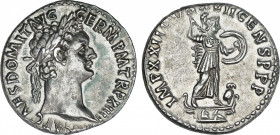 Domitianus (81-96 AD)
Denario. Acuñada el 94-95 d.C. DOMICIANO. Anv.: IMP. CAES. DOMIT. AVG. GERM. P. M. TR. P. XIIII. Cabeza laureada a derecha. Rev...