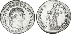 Domitianus (81-96 AD)
Denario. Acuñada el 79 d.C. DOMICIANO. Anv.: CAES AVG. F. DOMITIANVS COS. VI. Cabeza laureada a derecha. Rev.: PRINCEPS IVVENTV...