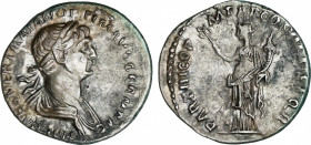 Traianus (98-117 AD)
Denario. Acuñada el 114-117 d.C. TRAJANO. Anv.: IMP. CAES. NER. TRAIAN. OPTIM. AVG. GERM. DAC. Busto laureado a derecha. Rev.: P...
