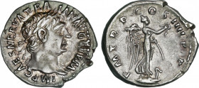 Traianus (98-117 AD)
Denario. Acuñada el 98-111 d.C. TRAJANO. Anv.: IMP. CAES. NERVA TRAIAN. AVG. GERM. Busto laureado a derecha. Rev.: P.M. TR. P. C...