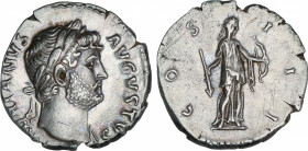 Hadrianus (117-138 AD)
Denario. Acuñada el 125-128 d.C. ADRIANO. Anv.: HADRIANVS AVGVSTVS. Cabeza laureada de Adriano a derecha. Rev.: COS. III. Dian...