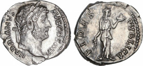 Hadrianus (117-138 AD)
Denario. Acuñada el 134-138 d.C. ADRIANO. Anv.: HADRIANVS AVG. COS. III. P. P. Busto laureado de Adriano a derecha. Rev.: FIDE...