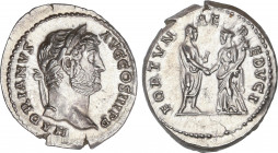 Hadrianus (117-138 AD)
Denario. Acuñada el 134-138 d.C. ADRIANO. Anv.: HADRIANVS AVG. COS. III. P. P. Busto laureado de Adriano a derecha. Rev.: FORT...