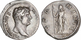 Hadrianus (117-138 AD)
Denario. Acuñada el 134-138 d.C. ADRIANO. Anv.: HADRIANVS AVG. COS. III. P. P. Busto de Adriano a derecha. Rev.: GERMANIA. Ger...