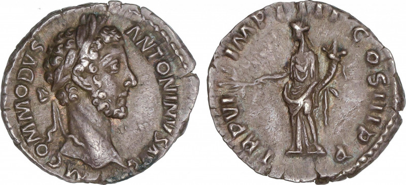 Commodus (161-180 AD)
Denario. Acuñada el 180-183 d.C. CÓMODO. Anv.: M. COMMODV...