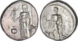 Estátera. 400-375 a.C. SIDE. PAMPHYLIA. Anv.: Atenea estante a izquierda coronada por Nike, sosteniendo un búho y un escudo; granada a izquierda. Rev....