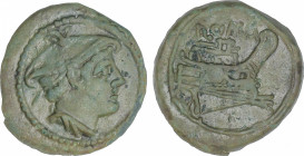Republic
Semiuncia. 217-215 a.C. ANÓNIMA. Anv.: Cabeza de Mercurio a derecha. Rev.: Proa de nave a derecha, encima ROMA. 5,07 grs. AE. Craw-38/7; Syd...