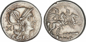 Republic
Denario. 208 a.C. ANÓNIMA. SUDESTE de ITALIA. Anv.: Cabeza de Roma a derecha, detrás X. Rev.: Dióscuros a caballo a derecha, encima estrella...