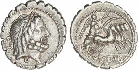 Republic
Denario. 83-82 a.C. ANTONIA. Q. Antonius Balbus. Anv.: S.C. Cabeza laureada de Júpiter a derecha, debajo del cuello O. Rev.: Victoria en cua...