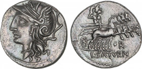 Republic
Denario. 104 a.C. APPULEIA. Lucius Appuleius Saturninus. Anv.: Cabeza de Roma a izquierda. Rev.: Saturno en cuadriga a derecha, debajo R. En...