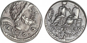Republic
Denario. 100 a.C. CALPURNIA. L. Calpurnius Piso y Q. Sevilius Caepius. Anv.: Cabeza laureada de Saturno a derecha, detrás arpa, debajo símbo...