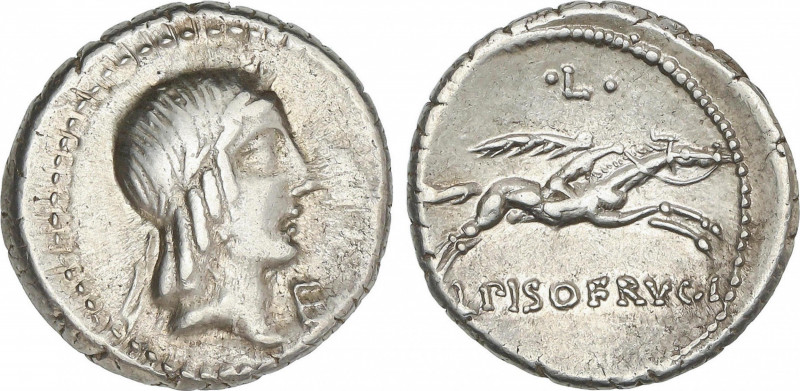 Republic
Denario. 90-89 a.C. CALPURNIA. L. Calpurnius Piso Frugi. Anv.: Cabeza ...