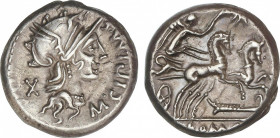 Republic
Denario. 115-114 a.C. CIPIA. M. Cipius M.f. Anv.: Cabeza de Roma a derecha M. CIPI. M.F. detrás X. Rev.: Victoria con palma en biga a derech...