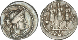 Republic
Denario. 56 a.C. CORNELIA. Faustus Cornelius Sulla. Anv.: Cabeza diademada de Venus a derecha, detrás S.C. y cetro. Rev.: Tres trofeos entre...