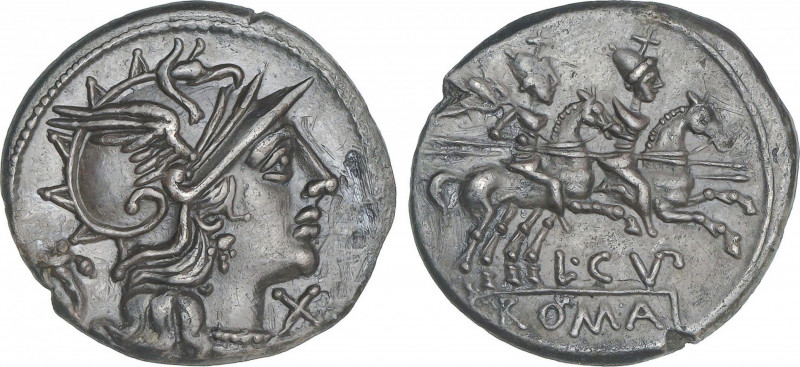 Republic
Denario. 147 a.C. CUPIENNIA. L. Cupienius. Anv.: Cabeza de Roma a dere...
