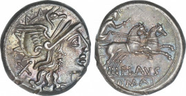 Republic
Denario. 150 a.C. DECIMIA. Decimius Flavus. Anv.: Cabeza de Roma a derecha, detrás X. Rev.: Diana en biga a derecha, debajo FLAVS. En exergo...