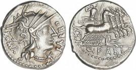 Republic
Denario. 124 a.C. FABIA. Quintus Fabius Labeo. Anv.: Cabeza de Roma a derecha entre ROMA - LABEO / X. Rev.: Júpiter en cuadriga a derecha, d...