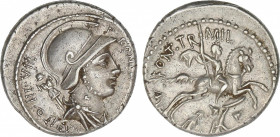 Republic
Denario. 55 a.C. FONTEIA. P. Fonteius P.f. Capito. Anv.: Busto de Marte a derecha, detrás trofeo P. FONTEIVS P. F. CAPITO III. VIR. Rev.: Ji...