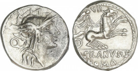 Republic
Denario. 91 a.C. JUNIA. D. Junius Silanus L.f. Anv.: Cabeza de Roma a derecha, detrás letra Q. Rev.: Victoria en biga a derecha, encima núme...