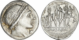 Republic
Denario. 109-108 a.C. MEMMIA. L. Memmius. Anv.: Cabeza masculina a derecha, delante *. Rev.: Dioscuros de pie sosteniendo las bridas de sus ...