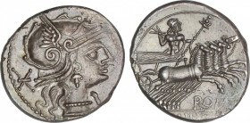 Republic
Denario. 133 a.C. MINUCIA. L. Minucius Thermus. Anv.: Cabeza de Roma a derecha, detrás *. Rev.: Júpiter en cuadriga a derecha, debajo ROMA. ...