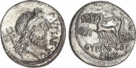 Republic
Denario. 60 a.C. PLAUTIA. P. Plautius Hypseus. Anv.: Cabeza de Neptuno a derecha, entre tridente y P. YPSAE. S.C. Rev.: Júpiter en cuadriga ...