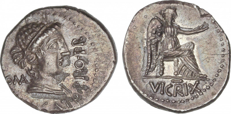 Republic
Denario. 47-46 a.C. PORCIA. M. Porcius Cato. ÁFRICA. Anv.: Cabeza de l...