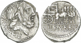 Republic
Denario. 87 a.C. RUBRIA. L. Rubrius Dossenus. Anv.: Cabeza de Júpiter a derecha, detrás DOSSEN. Rev.: Carro triumfal a derecha. En exergo: L...