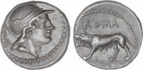 Republic
Denario. 77 a.C. SATRIENA. P. Satrienus. Anv.: Cabeza de Marte a derecha, detrás XXVII. Rev.: Loba a izquierda, encima ROMA. En exergo: P. S...