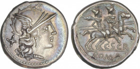 Republic
Denario. 154 a.C. SCRIBONIA. C. Scribonius Curio. Anv.: Cabeza de Roma a derecha, detrás X. Rev.: Dioscuros a caballo a derecha, debajo C. S...
