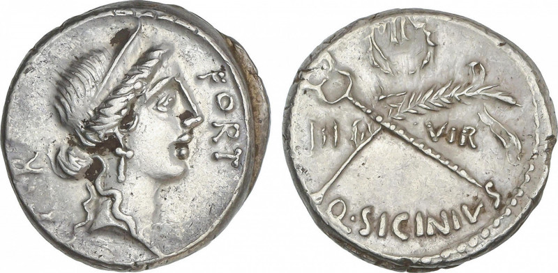 Republic
Denario. 49 a.C. SICINIA. Q. Sicinius. Anv.: Cabeza de Fortuna a derec...