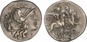 Republic
Denario. 147 a.C. TERENTIA. C. Terentius Lucanus. Anv.: Cabeza de Roma a derecha, detrás Victoria coronándola y X. Rev.: Dioscuros a caballo...