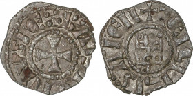 Crusades
Dinero. (1143-1163). BALDUINO III. REINO DE JERUSALEN. Anv.: BALDVINVS REX. Cruz. Rev.: + IERVSALEM. Torre de David. 0,76 grs. Ve. MBC+.