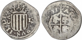 Philip III
1 Real. 1611. ZARAGOZA. ESCASA. 2,62 grs. Año visible. Pátina oscura irregular. AC-575. BC.