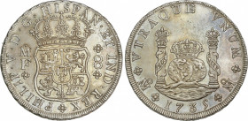 Philip V
8 Reales. 1735. MÉXICO. M.F. 26,93 grs. Columnario. Bonita pátina. Brillo original. AC-1443. SC-.