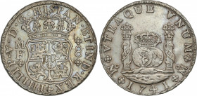 Philip V
8 Reales. 1741. MÉXICO. M.F. 26,92 grs. Columnario. Bonita pátina irisada. AC-1458. EBC+/EBC.