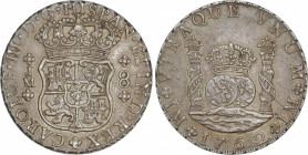 Charles III
8 Reales. 1762. LIMA. J.M. 26,90 grs. Columnario. Rayita en reverso. Pátina. AC-1021. EBC.