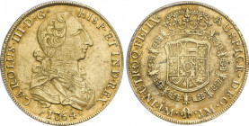 Charles III
8 Escudos. 1764. LIMA. J.M. RARA. Encapsulada por PCGS como AU50 (nº 418090.50/39729594). Cara de Rata. Acuñación floja. (Pequeños golpec...