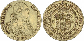 Charles IV
4 Escudos. 1792. MADRID. M.F. 13,38 grs. (Cordoncillo liso de 2h a 6h). AC-1475. MBC.