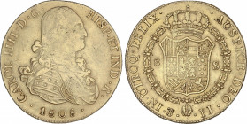 Charles IV
8 Escudos. 1808. POTOSÍ. P.J. 27,02 grs. Acuñación floja en parte. AC-1714; XC-1108. MBC/MBC+.