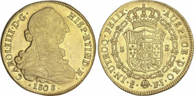 Charles IV
8 Escudos. 1808. SANTIAGO. F.J. BELLA. ESCASA ASÍ. 27 grs. Brillo original. AC-1782; XC-1185. EBC/EBC+.