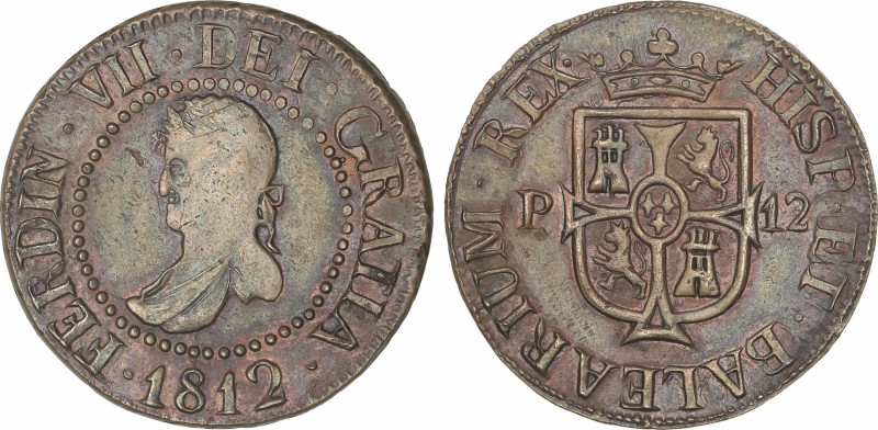 Ferdinand VII
12 Diners. 1812. MALLORCA. RARA EN ESTA CALIDAD. 5,96 grs. AE. AC...