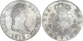 Ferdinand VII
8 Reales. 1812. CATALUNYA (MALLORCA). S.F. RARA. 26,76 grs. Busto laureado. (Rayitas). Restos de brillo original. AC-1160. EBC.