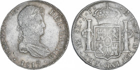 Ferdinand VII
8 Reales. 1817. LIMA. J.P. 26,91 grs. Cuño oxidado visible en anverso, reverso con puntos en el interior de las letras. AC-1250. MBC.