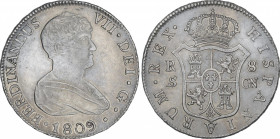 Ferdinand VII
8 Reales. 1809. SEVILLA. C.N. 26,68 grs. Busto desnudo. (Leves rayitas). AC-1412. EBC-.