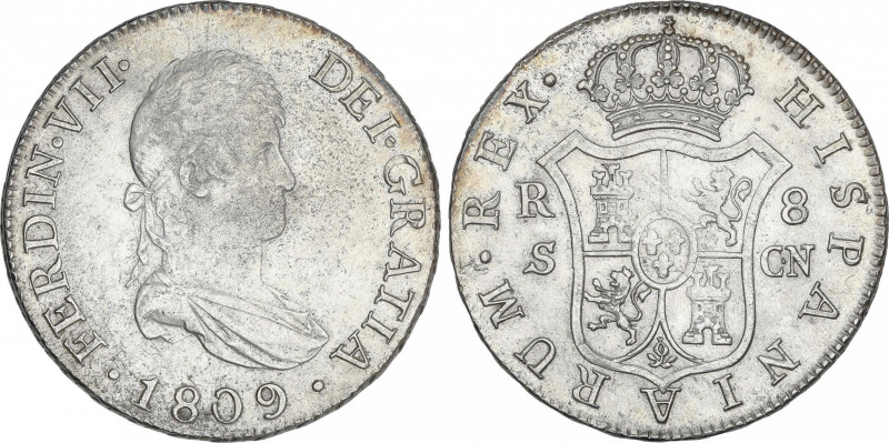 Ferdinand VII
 8 Reales. 1809. SEVILLA. C.N. MUY RARA. 27,22 grs. Busto diadema...