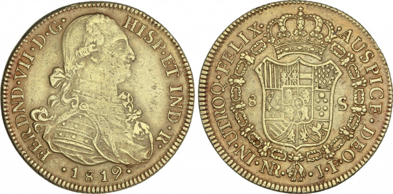 Ferdinand VII
8 Escudos. 1819. NUEVO REINO. J.F. 27 grs. Busto de Carlos IV. Ac...