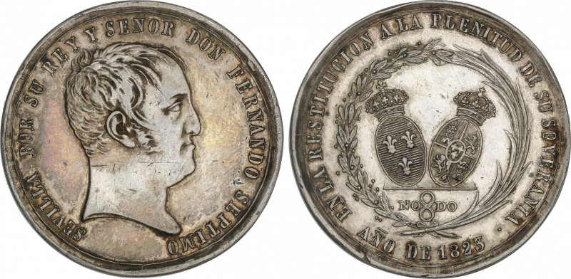 Ferdinand VII
Medalla Restitución del Absolutismo. 1823. SEVILLA. 27,69 grs. AR...